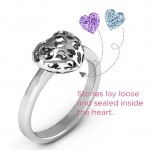 Personalised Petite Caged Hearts Ring with 13 Stones - Handcrafted By Name My Rings™