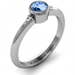 Personalised Round Bezel Solitaire with Twin Accents Ring - Handcrafted By Name My Rings™