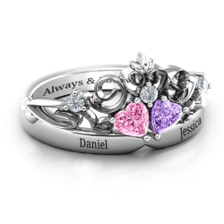Personalised Royal Romance Double Heart Tiara Ring with Engravings - Handcrafted By Name My Rings™