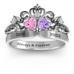 Personalised Royal Romance Double Heart Tiara Ring with Engravings - Handcrafted By Name My Rings™