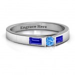 Personalised Solitaire Bridge Ring with Baguette Accents - Handcrafted By Name My Rings™