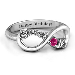 Personalised Sweet 16 with Birthstone Infinity Ring - Handcrafted By Name My Rings™