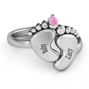 Personalised Toetally In Love Engravable Birthstone Footprint Ring - Handcrafted By Name My Rings™