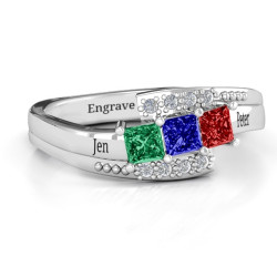 Personalised Triple Princess Stone Ring with Accents - Handcrafted By Name My Rings™