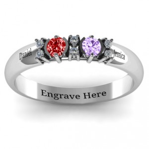 Personalised Twin Circular Half Bezel Twin Accent Ring - Handcrafted By Name My Rings™