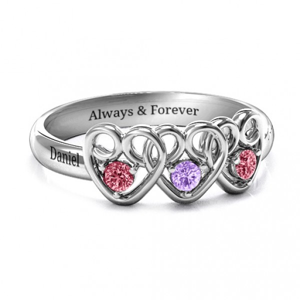 Personalised Three's Company Triple Heart Gemstone Ring - Handcrafted By Name My Rings™