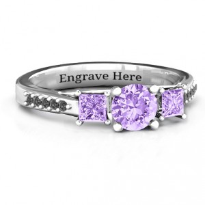 Personalised Three Stone Eternity Ring with Twin Accent Rows - Handcrafted By Name My Rings™