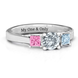 Personalised Three Stone Eternity with Princess Accents Ring - Handcrafted By Name My Rings™