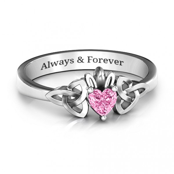 Personalised Trinity Knot Heart Crown Ring - Handcrafted By Name My Rings™