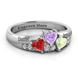 Personalised Tripartite Heart Gemstone Ring with Accents - Handcrafted By Name My Rings™