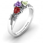 Personalised Tripartite Heart Gemstone Ring with Accents - Handcrafted By Name My Rings™