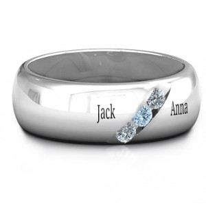 Personalised Triple Stone Grooved Men's Ring - Handcrafted By Name My Rings™