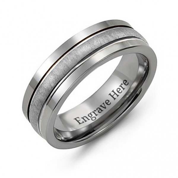 Personalised Tungsten Men's Brushed Centre Tungsten Band Ring - Handcrafted By Name My Rings™