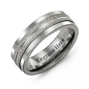Personalised Tungsten Men's Double Row Brushed Tungsten Band Ring - Handcrafted By Name My Rings™