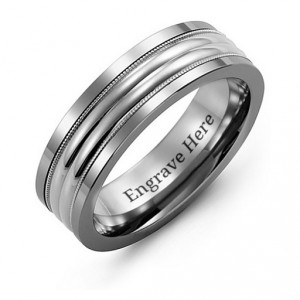 Personalised Tungsten Men's Double Row Inlay Tungsten Band Ring - Handcrafted By Name My Rings™