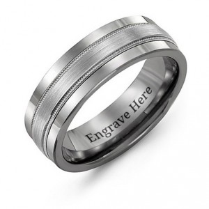 Personalised Tungsten Men's Grooved Centre Tungsten Band Ring - Handcrafted By Name My Rings™