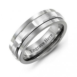 Personalised Tungsten Men's Polished Centre Tungsten Band Ring - Handcrafted By Name My Rings™