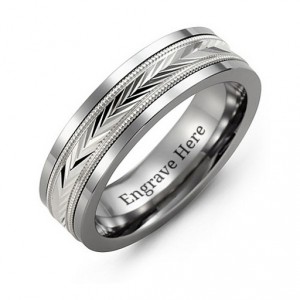 Personalised Tungsten Men's Tungsten Diamond Cut Inlay Band Ring - Handcrafted By Name My Rings™