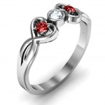 Personalised Twin Hearts with Centre Bezel Ring - Handcrafted By Name My Rings™