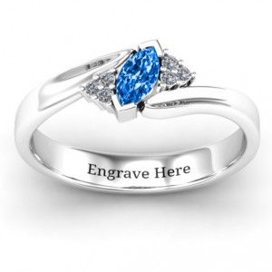 Personalised Twisted Marquise Ring with Shoulder Accents - Handcrafted By Name My Rings™
