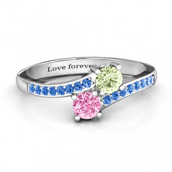 Personalised Two Stone Ring With Sparkling Accents And Filigree Settings - Handcrafted By Name My Rings™