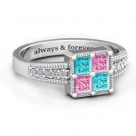 Personalised Vintage Princess Cut Ring with Shoulder Accents - Handcrafted By Name My Rings™