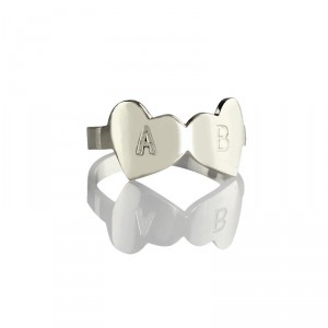 Personalised Double Heart Ring Engraved Letter - Handcrafted By Name My Rings™