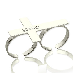 Personalised Custom Two finger Cross Ring Engraved Name - Handcrafted By Name My Rings™