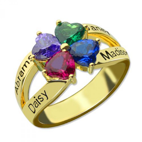 Personalised Family Ring for Mom Four Clover Hearts - Handcrafted By Name My Rings™