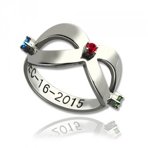Personalised Infinity Birthstones Ring Engraved Date - Handcrafted By Name My Rings™