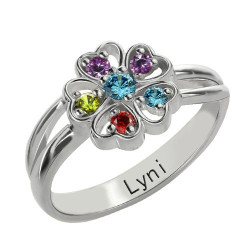 Personalised Promise Flower Ring Engraved Name Birthstone - Handcrafted By Name My Rings™