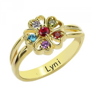 Personalised Birthstone Flower Promise Ring with Name - Handcrafted By Name My Rings™