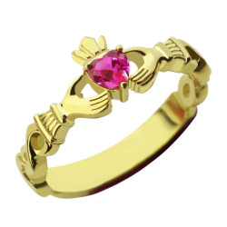 Personalised Ladies Modern Claddagh Rings With Birthstone Name - Handcrafted By Name My Rings™