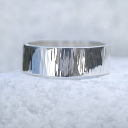 Personalised Hammered Ring With Tree Bark Finish - Handcrafted By Name My Rings™